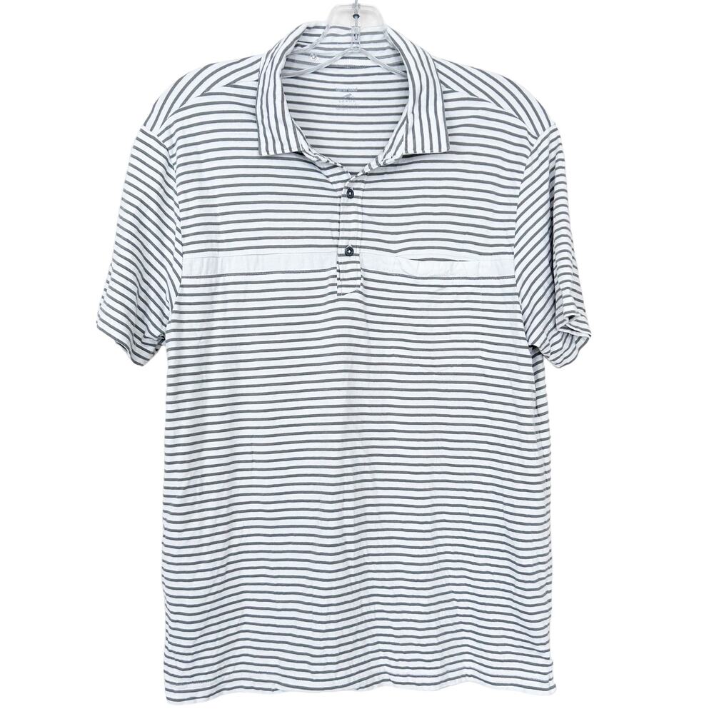 Horny Toad White Striped Organic Cotton Short Sleeve Polo Sz L